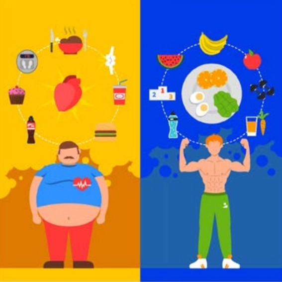 Ilustración que muestra la diferencia de una vida saludable y una que no lo es