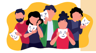 Ilustracion que muestra un grupo de joves con mascaras